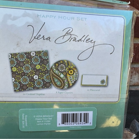 Vera Bradley 2 Happy Hour Sets Lemon Parfait New Napkins Coasters Place-cards - Picture 6 of 6